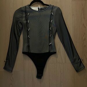 Maniere De Voir Gray Bodysuit with Metal Details